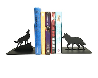 Wolf-boekensteunen, uniek cadeau voor metalen kunstboekenliefhebber