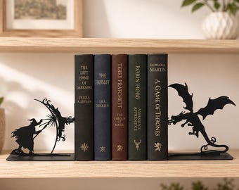 Dragon Metal Bookends: Fantasy Library Decor, Unique Book Support