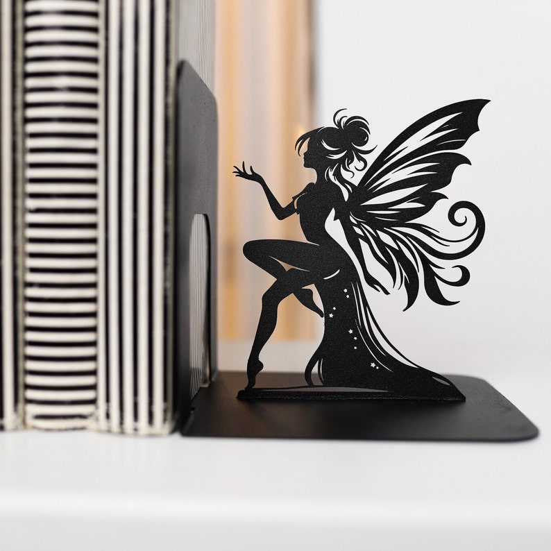 Book Lover Gift Fairy Bookends Fantasy Bookshelf Decor Metal Book Ends Butterfly Unique Bookend Gift for Girls Fairycore Home Decoration zdjęcie 3