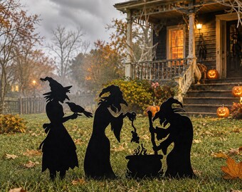 Metal Witches 3 Yard Stakes: Spooky Outdoor Halloween Decor