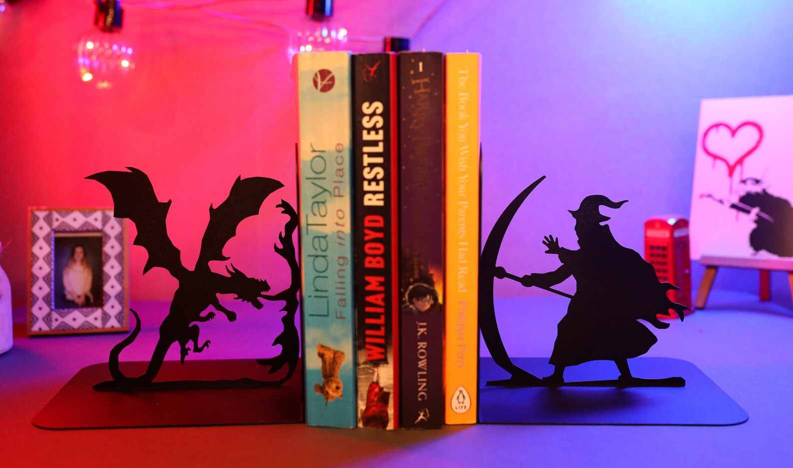 Dragon Bookends Magic Wizard Bookend Set Fantasy Book Ends Etsy