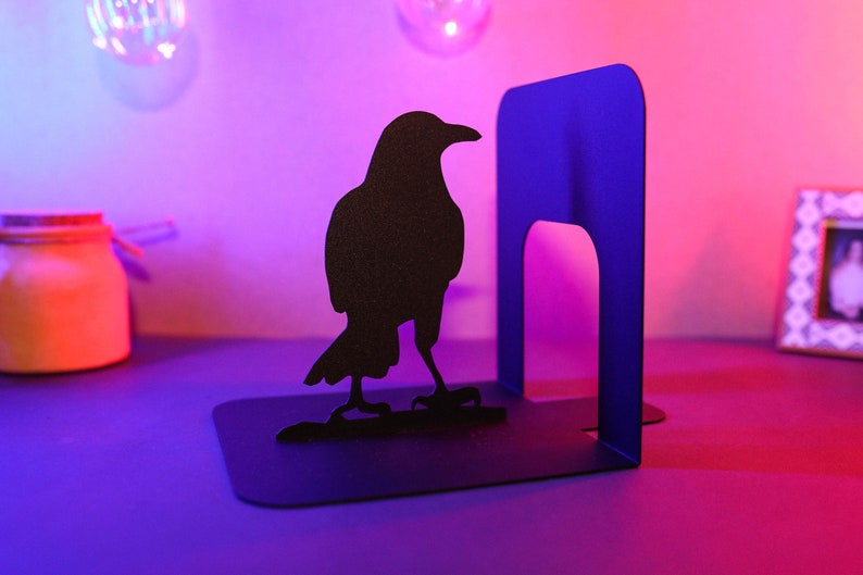Bookends Crows Set Unique Black Metal Art Book Ends Ravens Etsy