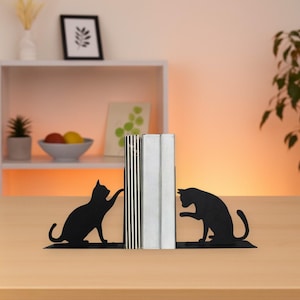 Book Lover Gift Cats Bookends Metal Black Cat Bookend Cute Animal Book Ends Cat Lovers Gifts for Bookworm Unique Steel Art Home Shelf Decor