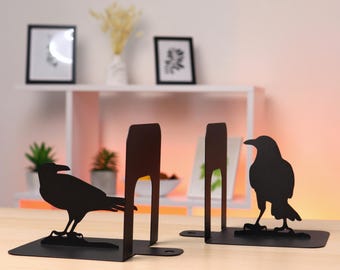 Sujetalibros de cuervo, decoración gótica de metal negro, sujetalibros de pájaros