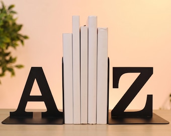 Metalen boekensteunen met de letters A-Z, boekensteunen met alfabetletters, cadeau voor boekenliefhebbers voor in de boekenkast