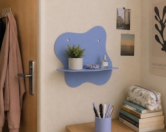 Blue Metal Floating Wall Shelf: Modern Small Storage for Any Spaces