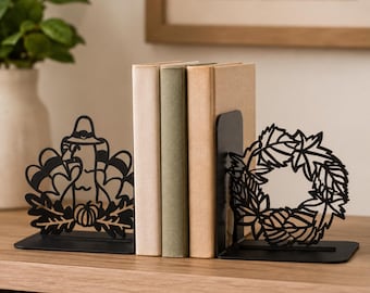 Thanksgiving Bokend: Metal Books Holder with Turkey and Wreath Design