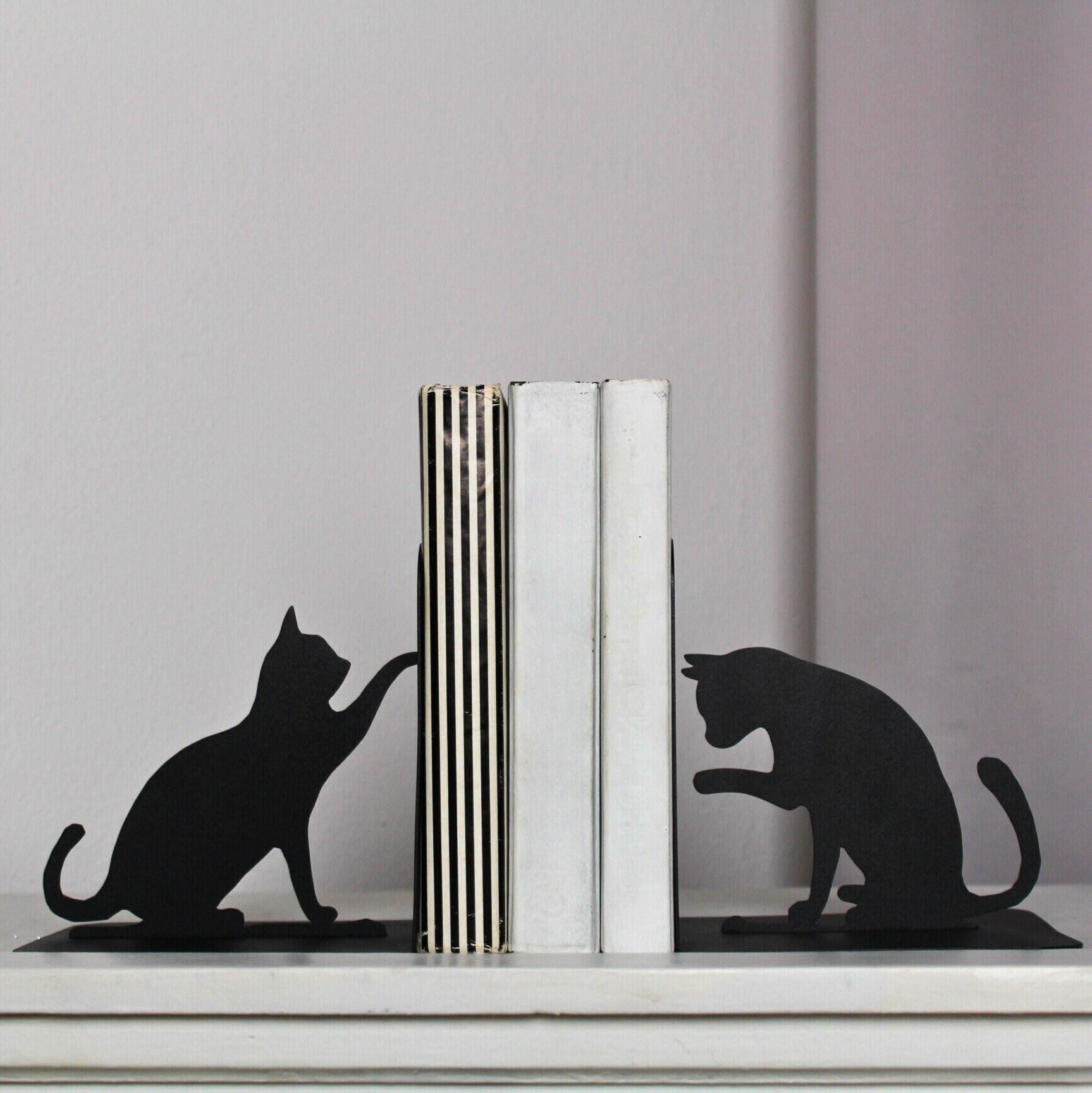 Book Lover Gift Cats Bookends Metal Black Cat Bookend Cute Animal Book Ends Cat Lovers Gifts for Bookworm Unique Steel Art Home Shelf Decor Etsy UK