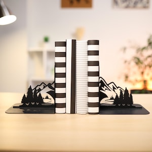 Bookends Mountains Metal Bookshelf Decor Nature Book End Everest Unique Art Alps Book Ends Wood Library Room Decoration Book Lover Gift