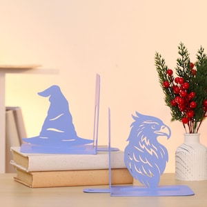 Book Ends Metal Wizard Hat and Eagle Fantasy Decor for Bookshelves Gift for Reader Kids Room Organizer Magic Theme Gift for Student
