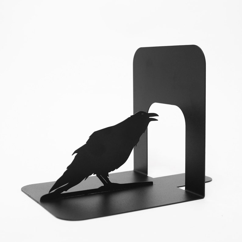 Bookend Unique Set of Crows Black Metal Gothic Art, Book end Iron Raven Macabre Bookshelf Decoration for Goth Room, Gifts for Book Lover image 9