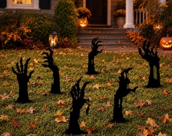 Zombie Hands Metal Yard Stakes: Halloween Gardens Decor, Spooky House Decorations