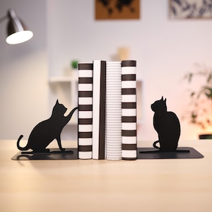 Book Lover Gift Cats Bookend Aesthetic Metal Black Cat Bookend Cute Animal Book Ends Unique Metal Art Home Cat Bookshelf Minimalist Decor