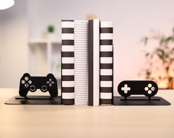 Gamer Bookends, Unique Black Metal PS Controller Book Ends