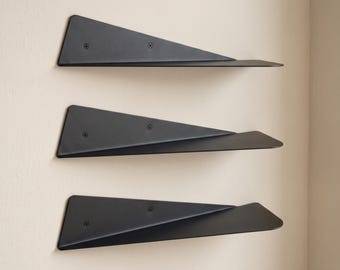 黒色の金属製フローティングシェルフ3個セット、幾何学模様の壁掛け棚