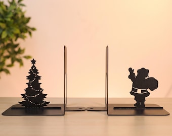 Christmas Bookends, Metal Book Holder, Holiday Bookshelf Decor, Book Lover Gift