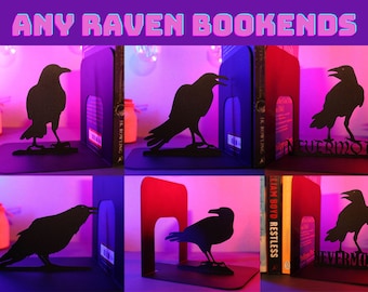 Bookends Crows Set, Unique Black Metal Art, Book ends Ravens, Goth Book Lover Gifts, Nevermore Library Storage, Halloween Bookworm decor