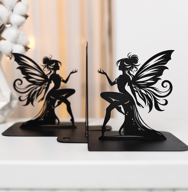 Book Lover Gift Fairy Bookends Fantasy Bookshelf Decor Metal Book Ends Butterfly Unique Bookend Gift for Girls Fairycore Home Decoration zdjęcie 7