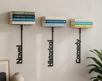 Floating Hidden Bookshelf with Custom Text: Unique wall Decor for Home Library
