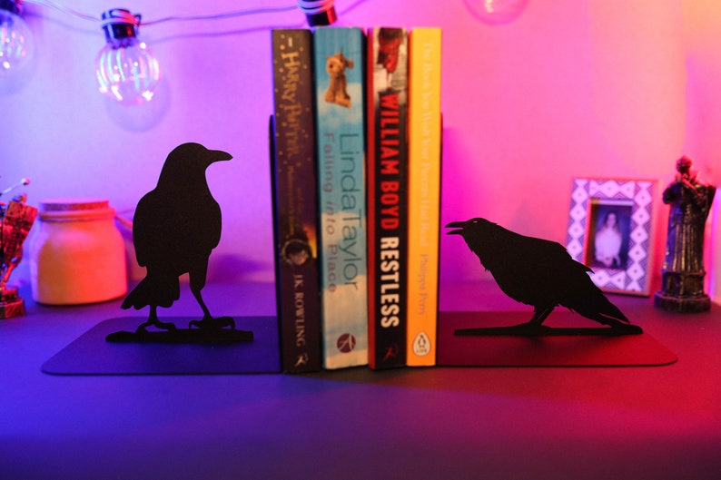 Bookends Crows Set Unique Black Metal Art Book Ends Ravens Etsy