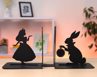 Sujetalibros de Alicia en el País de las Maravillas: Atril de metal con forma de conejo, decoración original