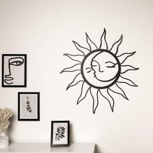 Metal Wall Decor Moon Sun Steel Boho Wall Art Astrology Unique Wall Hanging Metal Large Living Room Decor Sun Face Housewarming Gift