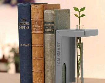 Metal Propagation Bookends with Glass Vase: Book Holder for Plants and Books Lovers