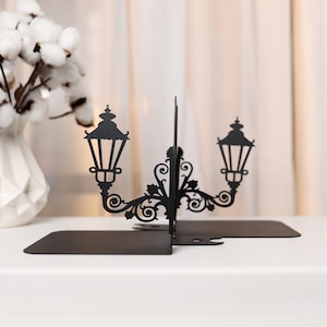 Book Ends Metal Vintage Lamp Decorative Black Bookends for Shelf Gift for Bookworm Detective Lover Bookend Metal Lamp Library Decor