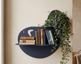 Wall-mounted Small Bookshelf: Metal Books Holder, Essentials or Plant Color Shelves