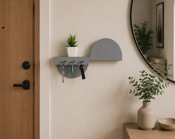 Modern Metal Wall Shelf with Hooks: Floating Entryway Organizer for Keys and Mail