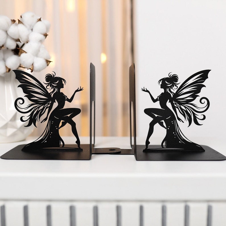 Book Lover Gift Fairy Bookends Fantasy Bookshelf Decor Metal Book Ends Butterfly Unique Bookend Gift for Girls Fairycore Home Decoration zdjęcie 1
