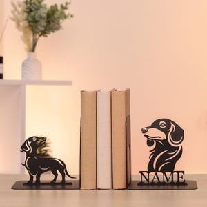 Dog Book Ends Personalized Metal Book Ends for Dog Lover Gift Custom Name Book Holder Pet Memorial Gift for Reading Nook Dachshund Bookend