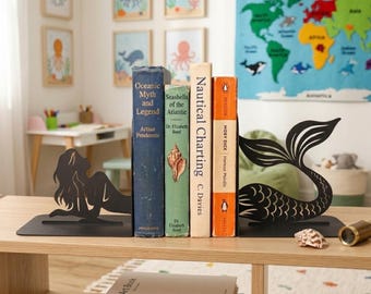 Metal Mermaid Bookends: Fantasy Kids Bookcase, Cute Library Decor