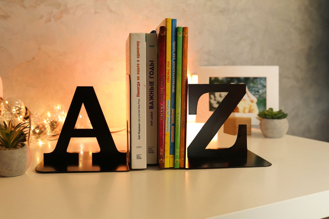 Metal Book Ends Letter Bookends Cute Bookend Alphabet Home Etsy