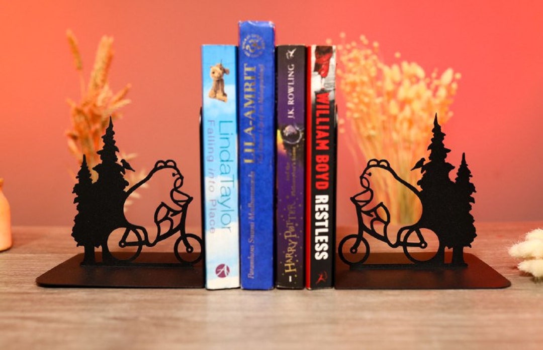 Bookends Bears in Forest Metal Unique Bookend Bear on Bicycle Etsy