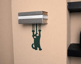 Metal Cat Floating Bookshelf - Whimsical Modern Wall Decor