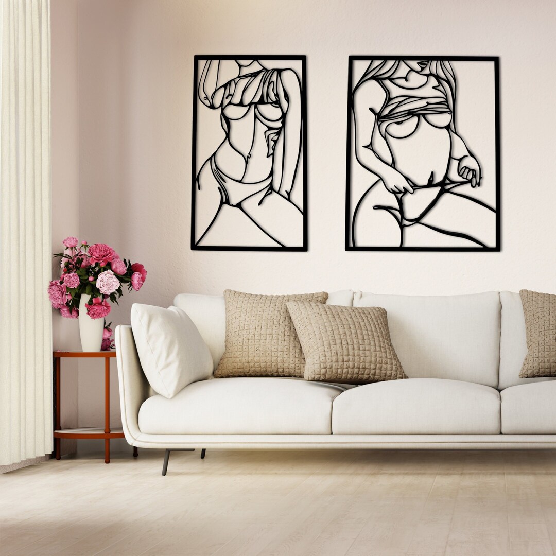 Metal Wall Decor Female Body in Frame Two Panels Hangings Etsy