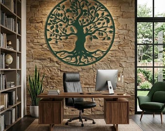 Metal Tree of Life Wall Art: Large Decor for Office, Celtic Inspired Design
