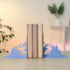 Bookends Mountains Unique Black Metal Decor Bookshelf Nature Art Book Ends Everest Wood Library Room Decoration Exclusive Book Lover Items