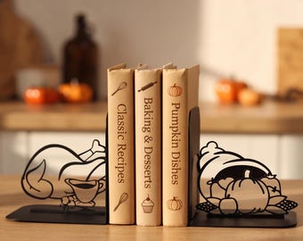 Thanksgiving Cookbook Bookends: Turkey and Harvest Fall Bookshelf Decor