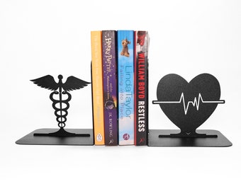 Medical Bookends Black Heart Pulse Book ends Unique metal Doctor Office Bookshelf Decor Medicine Library School Gifts Future Surgeon Son