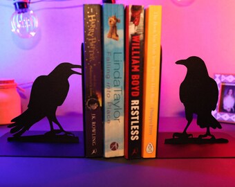 Bookends Raven Black Metal Book End Crow Gothic Bookend Birds Unique Art Book Lover Gift Dark Room Decor Horror Book Ends Gift for Goths