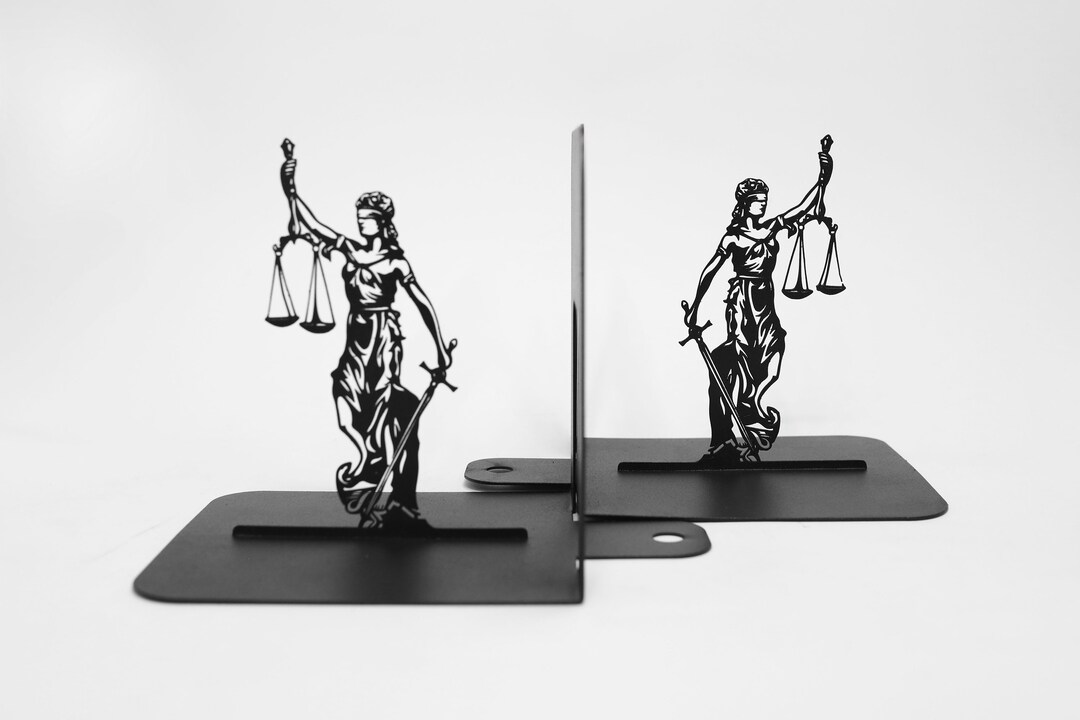Book Lover Gift Lady Justice Bookends Lawyer Set Metal Book Etsy