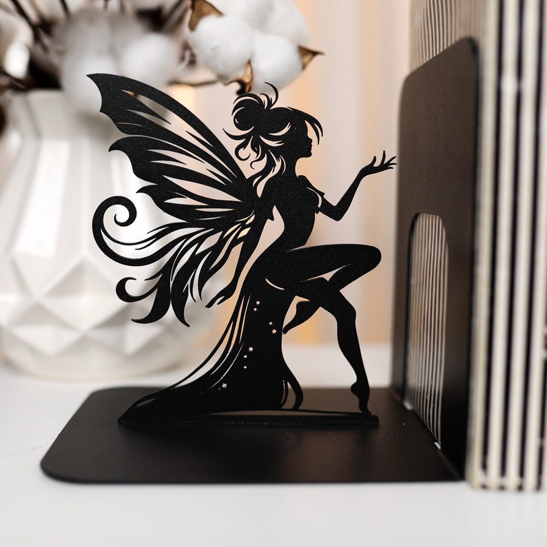 Book Lover Gift Fairy Bookends Fantasy Bookshelf Decor Metal Book Ends Butterfly Unique Bookend Gift for Girls Fairycore Home Decoration zdjęcie 4
