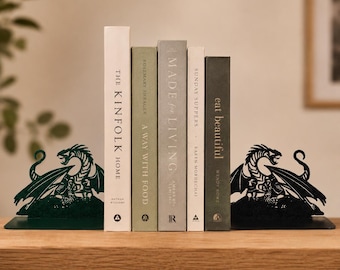 Metal Dragons Bookends: Black and Green Design Decor for Fantasy Lovers
