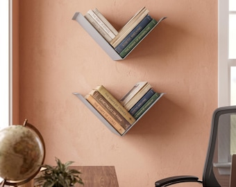 Metal V-shaped Floating Bookshelf: Office or Home Library Organizer