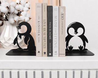 Penguins Metal Bookends: Kids Books Organizer, Nursery Decor