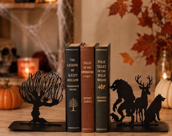 Spooky Forest Animals Metal Bookends: Horror Halloween Hoe Decor, Reader Gift