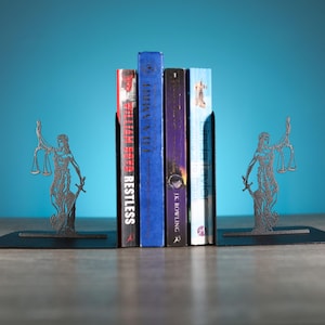 Fermalibri Lady Justice Fermalibri in metallo Blocchi di giustizia Portalibri Regalo di giustizia penale Decorazione per studio legale Regalo per avvocato Angolo lettura