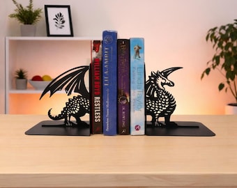 Metal Dragon Bookends: Fantasy Book Holder, Bookworms and Dragon Fans Gift